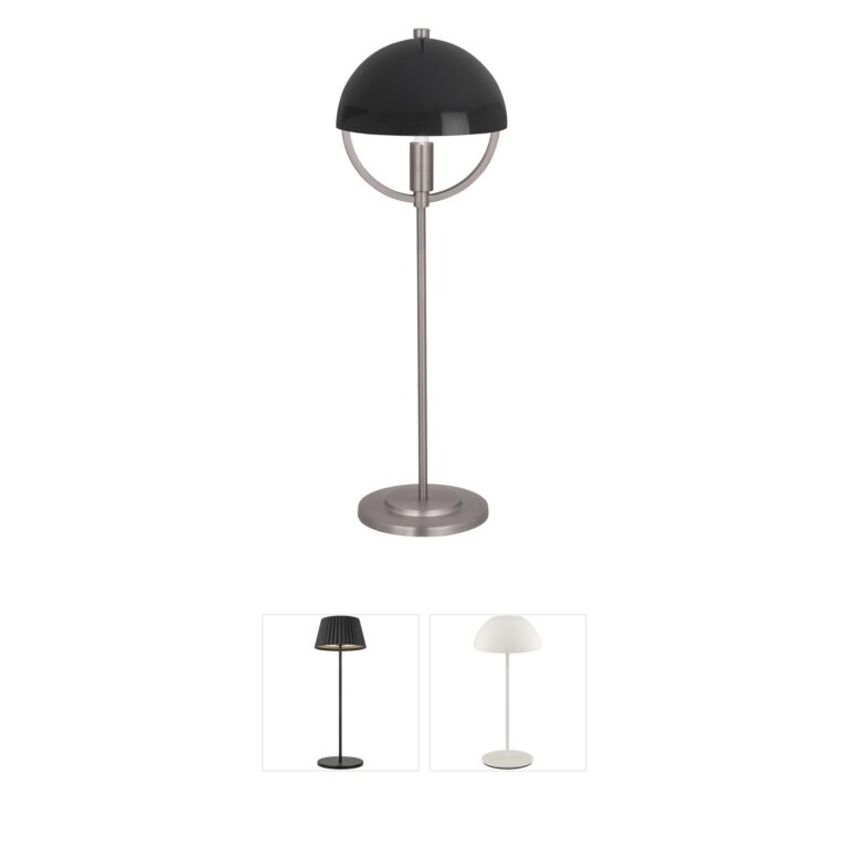 Robert Abbey Mavisten Edition Copernica Pewter Candlestick Table Lamp with Piano Black Shade