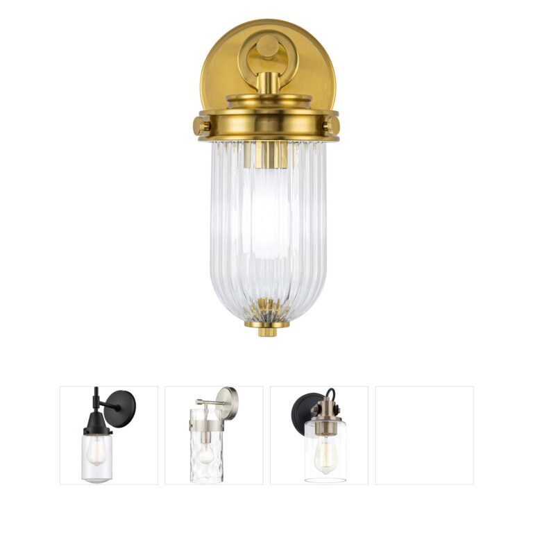 Artcraft Myla 1-Light Vintage Brass Wall Sconce with Ribbed Glass