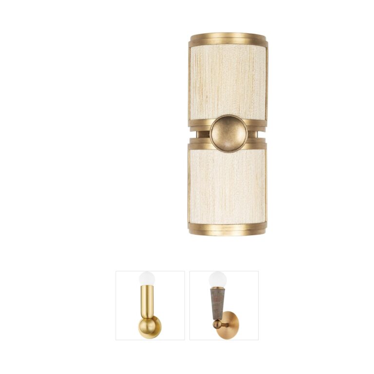 Kalco Button Bleached Abaca Rope and Pearlized Antique Brass Wall Sconce
