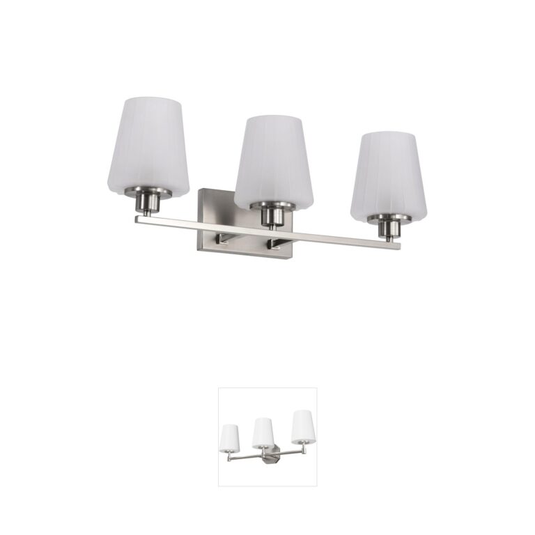 Nuvo Lune 24-Inch 3-Light Brushed Nickel Vanity with Etched White Glass