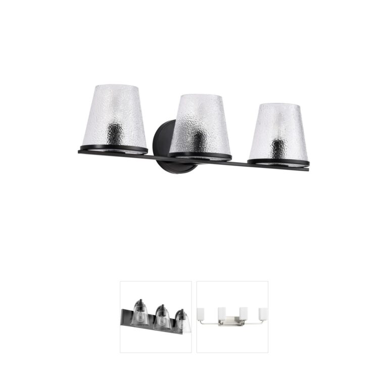 Nuvo Valentine Black Steel Vanity Light with Hammered Glass