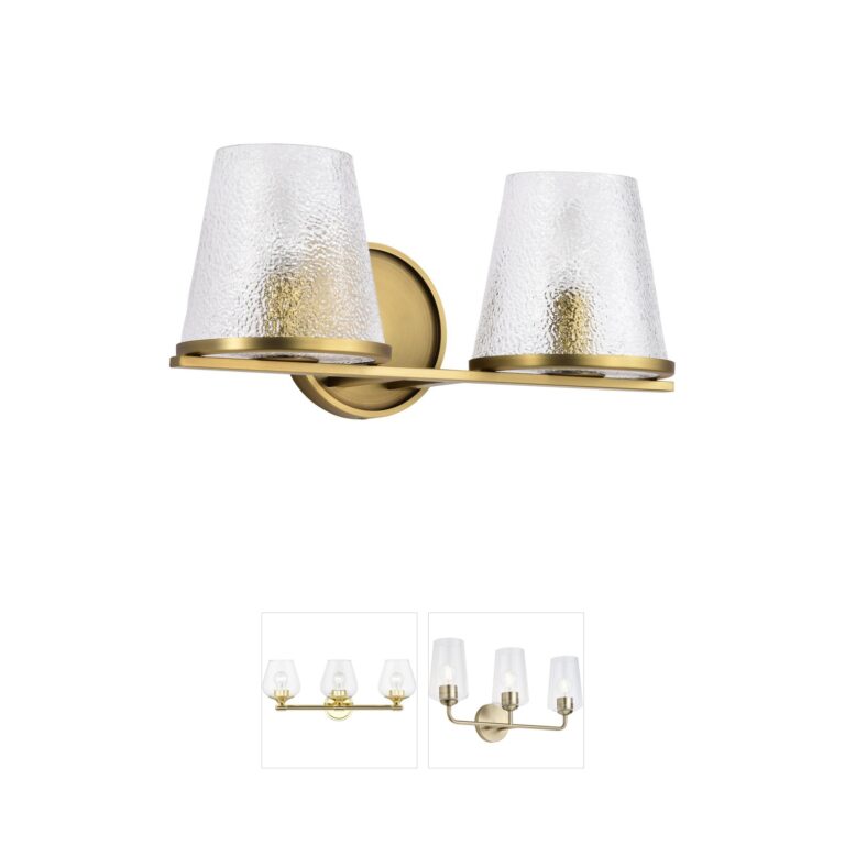 Nuvo Valentine 2-Light Vintage Brass Vanity with Hammered Glass
