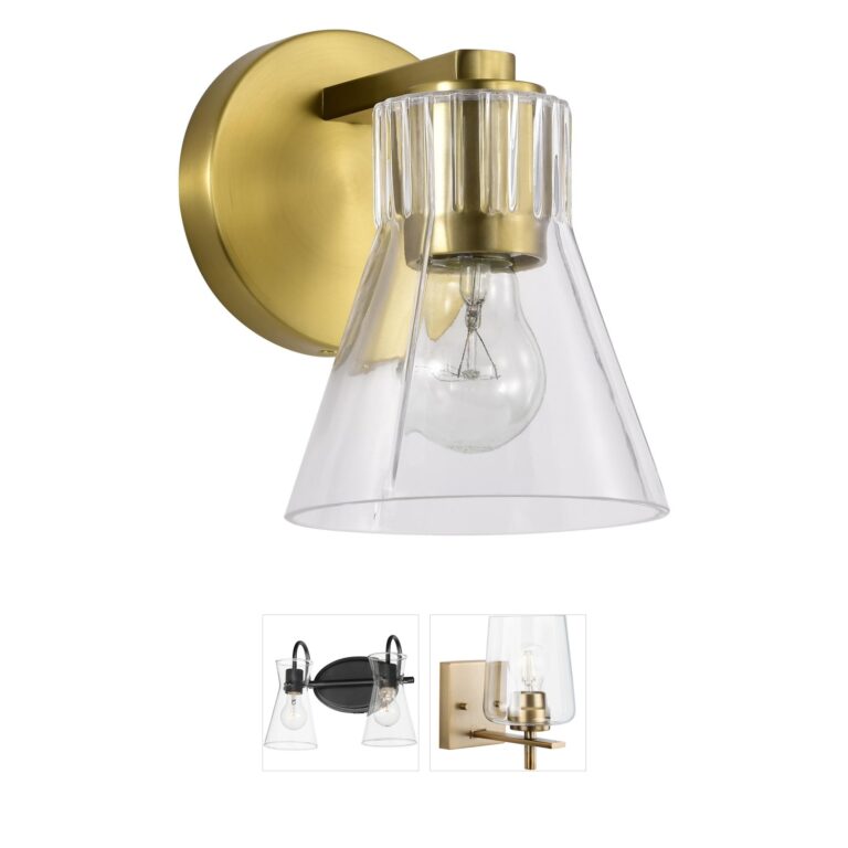 Nuvo Lighting Gianna 1-Light Vintage Brass Vanity Sconce with Clear Glass