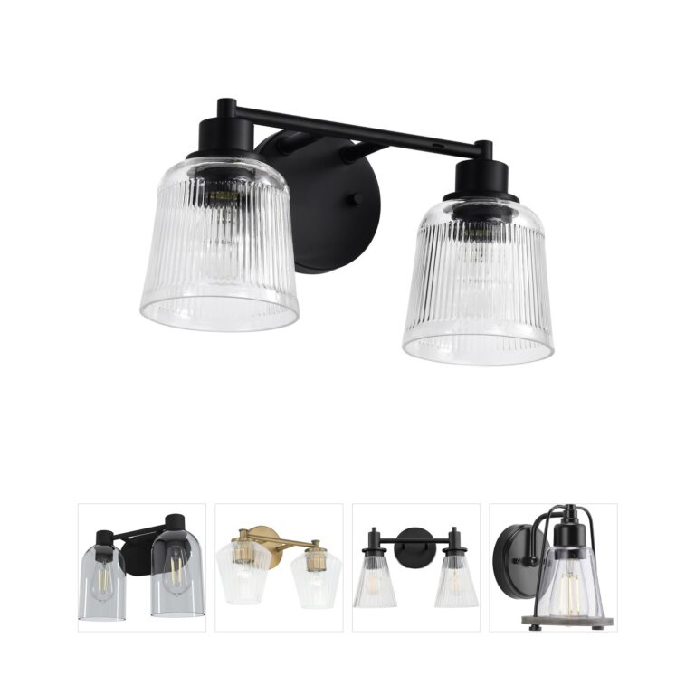 Nuvo Grayson 2-Light Matte Black Vanity with Clear Ribbed Glass