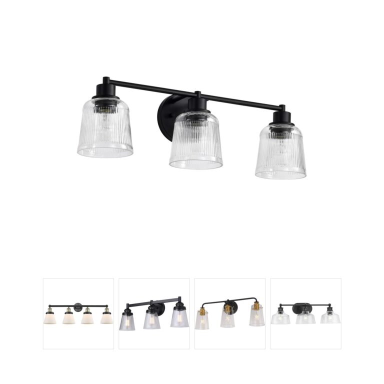 Nuvo Grayson 3-Light Matte Black Vanity with Clear Ribbed Glass