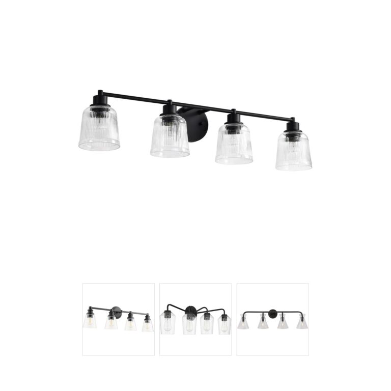 Nuvo Grayson 33.5-Inch 4-Light Matte Black Vanity with Clear Ribbed Glass