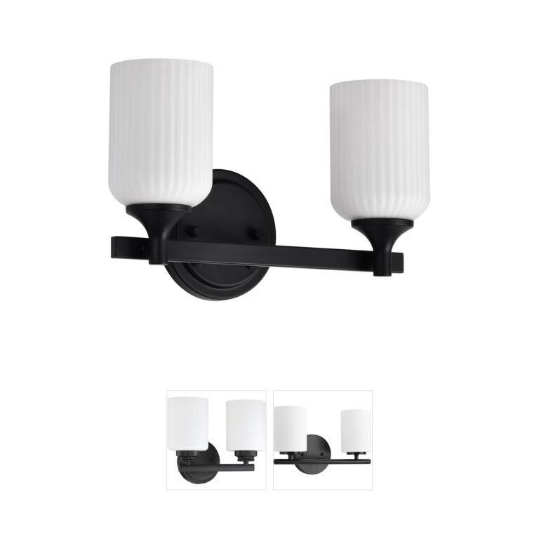Nuvo Solara Matte Black Steel & Frosted Ribbed Glass 2-Light Vanity Light