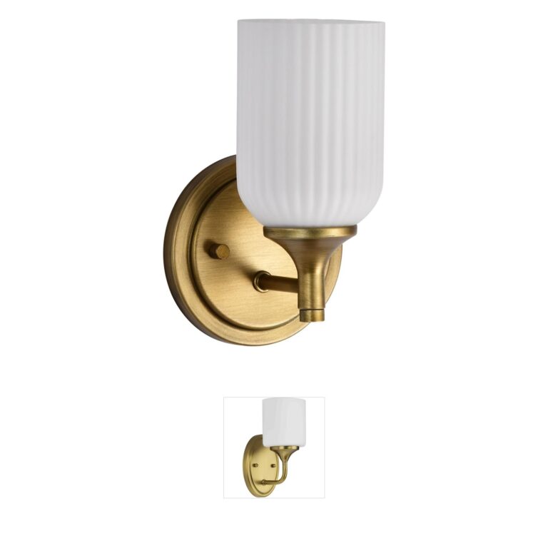 Nuvo Solara 1-Light Natural Brass Wall Sconce with Frosted Ribbed Glass