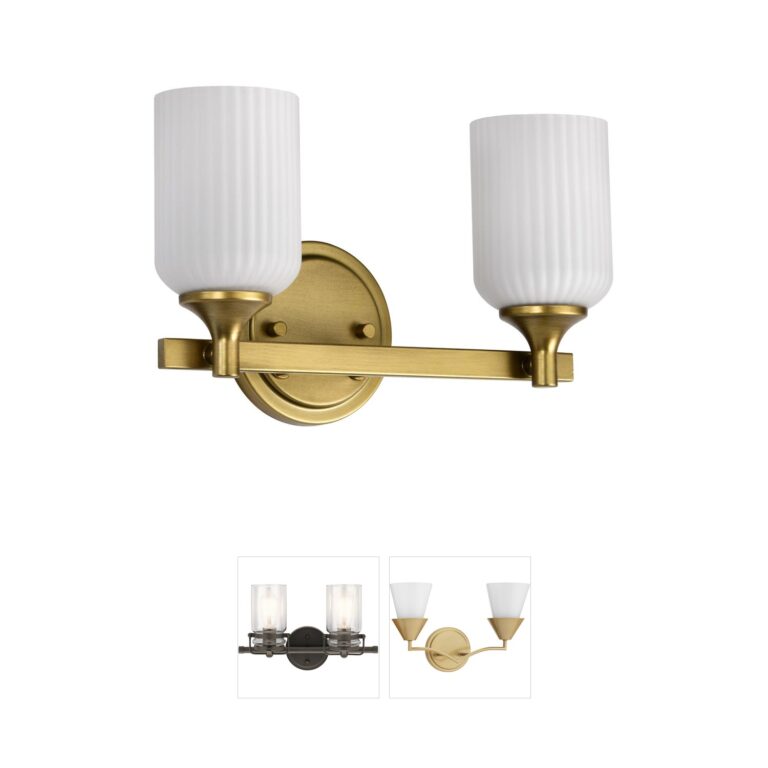 Nuvo Solara 2-Light Natural Brass Vanity with Frosted Ribbed Glass