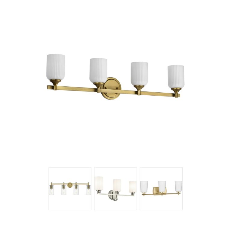 Nuvo Solara 4-Light Natural Brass Vanity Light with Frosted Ribbed Glass