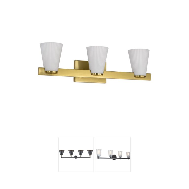 Nuvo Royale 24-Inch 3-Light Burnished Brass Vanity with Ribbed White Glass