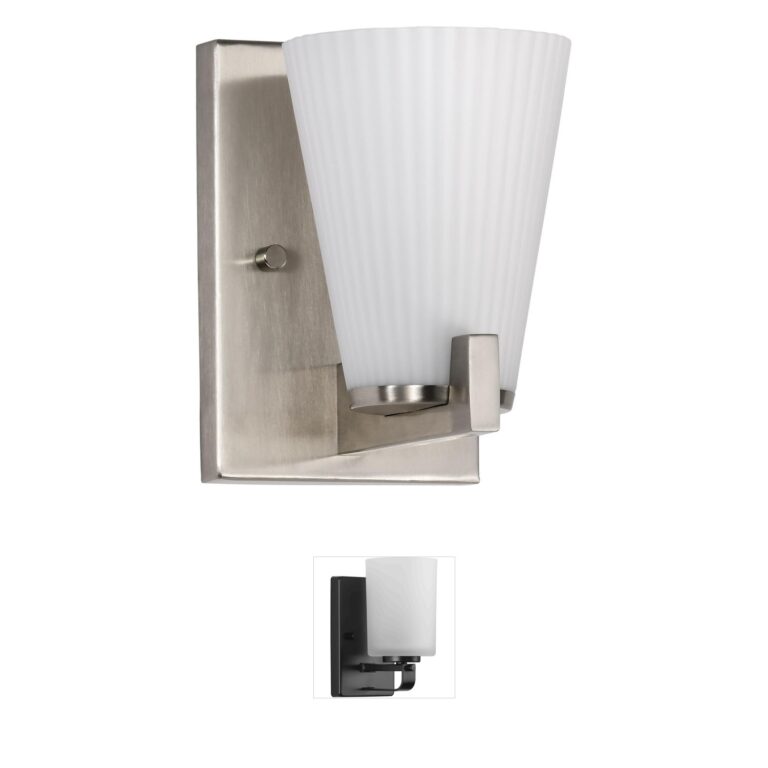 Nuvo Royale Brushed Nickel Steel and Ribbed White Glass 1-Light Vanity Light