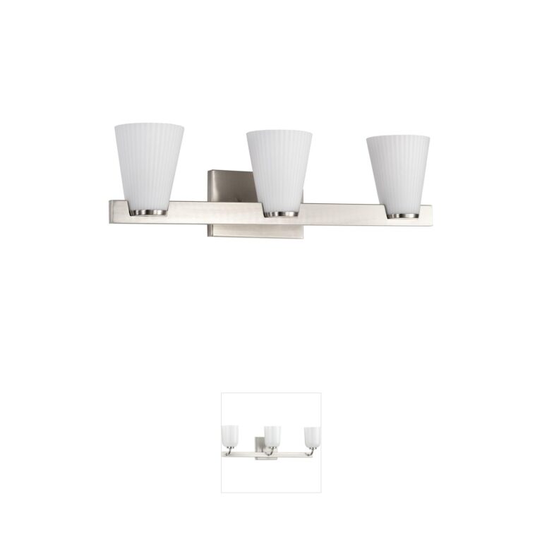 Nuvo Royale 24-Inch 3-Light Brushed Nickel Vanity with Ribbed White Glass