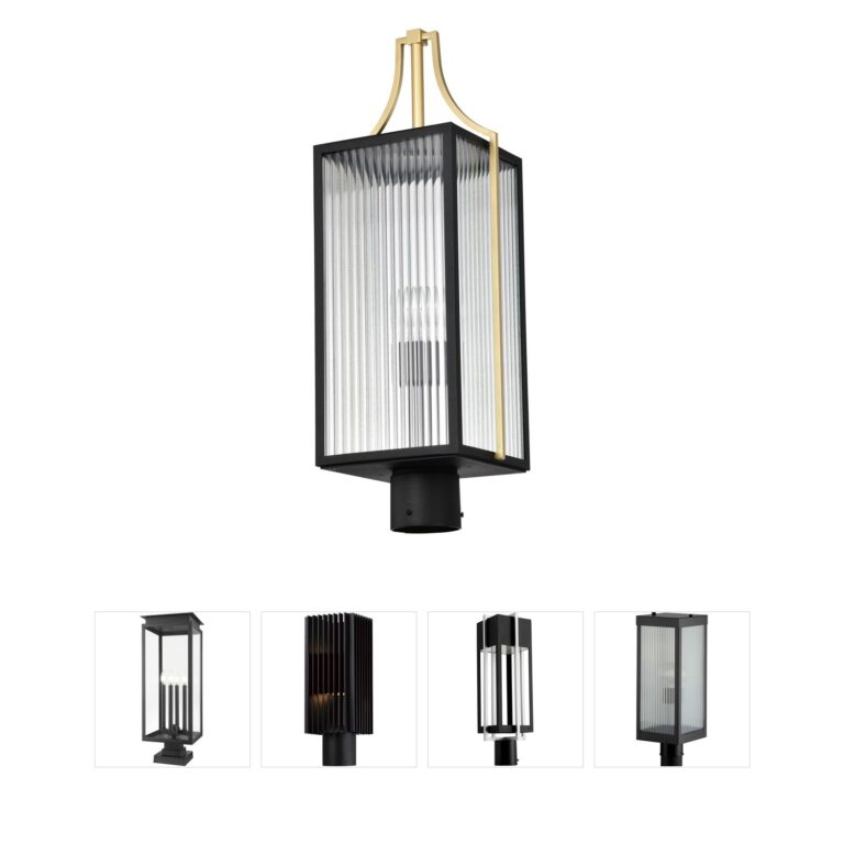 Nuvo Holden Black and Gold Aluminum Outdoor Post Lantern with Clear Glass