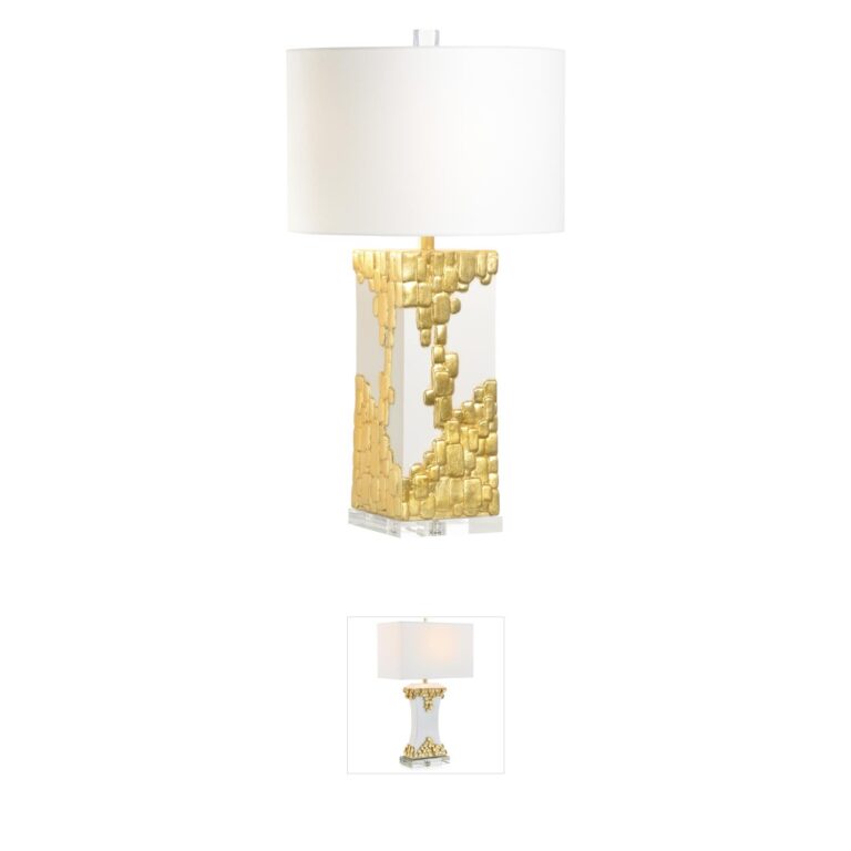 Chelsea House Tetris White & Gold Table Lamp with Linen Shade