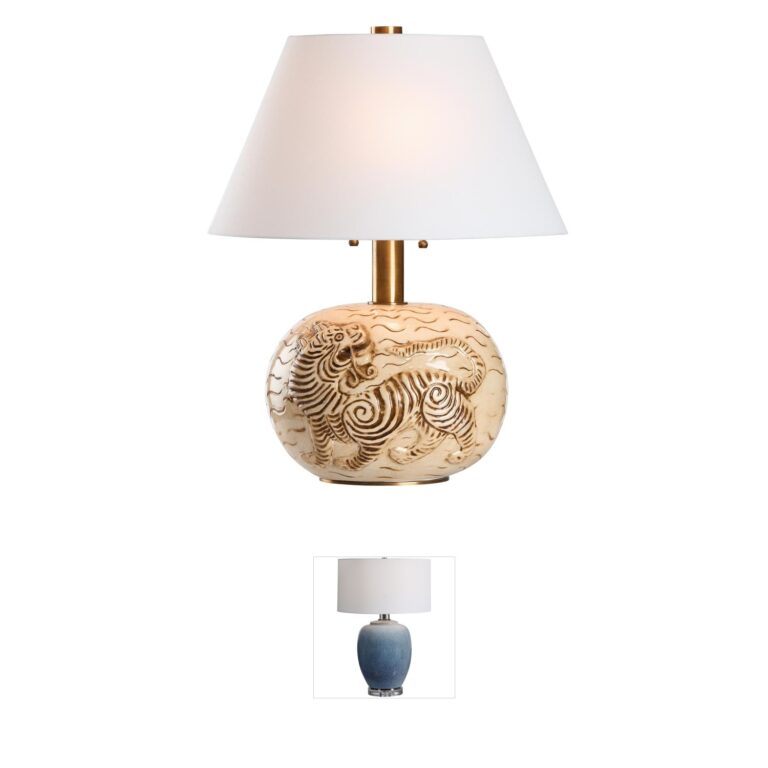 Wildwood Tibetan Tiger White Linen Table Lamp