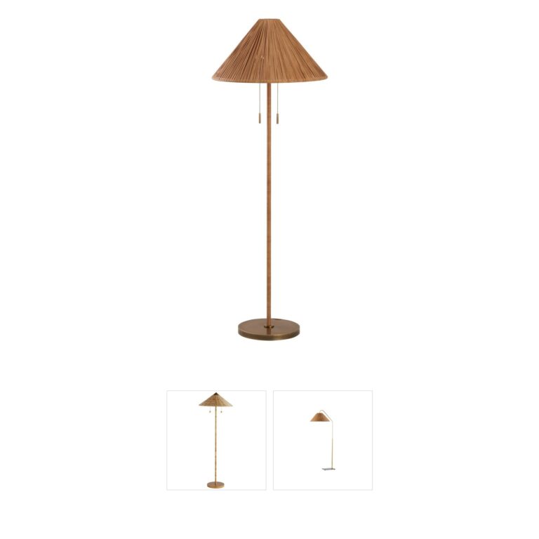 Wildwood Avondale Brown and Gold Floor Lamp with Rattan Shade