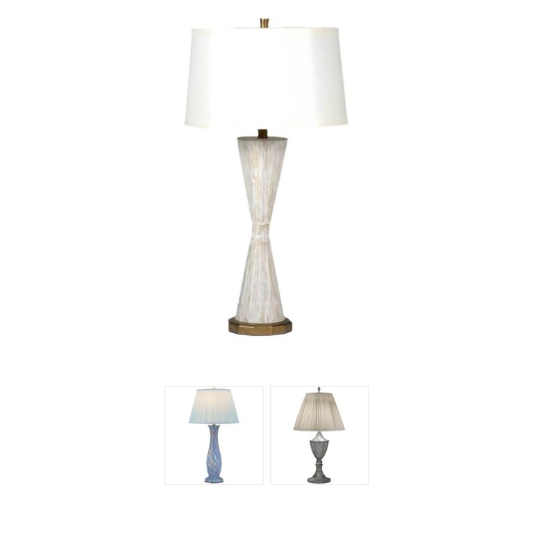 Gabby Roman Faceted Pine Hourglass Table Lamp in Distressed White