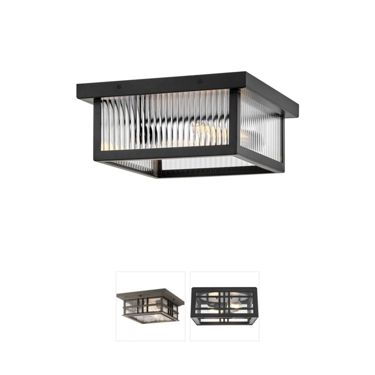 Hinkley Torrent 14 Inch Black Aluminum Modern Outdoor Flush Mount with Clear Ribbed Glass