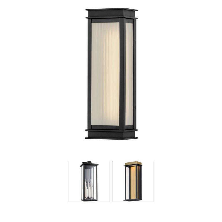 Hinkley Rockwell 18-Inch Textured Black Outdoor LED Wall Lantern with Clear Ribbed Glass