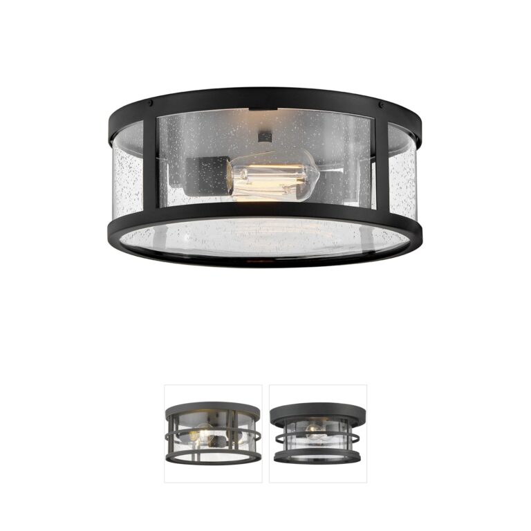 Lark Alfie Black Aluminum Outdoor Flush Mount with Clear Seedy Glass