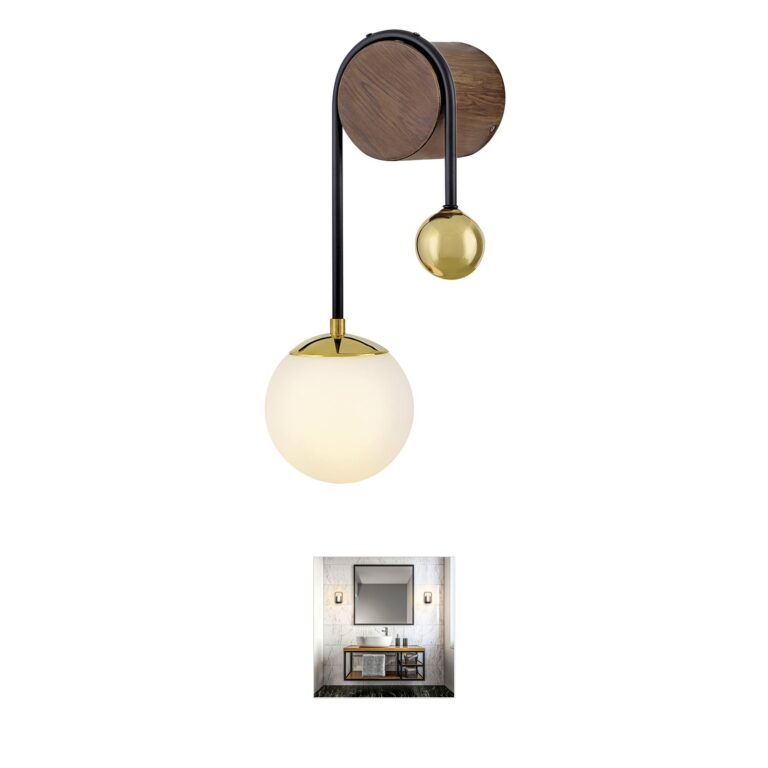 Lark Auggie Bright Brass & Walnut Globe Sconce