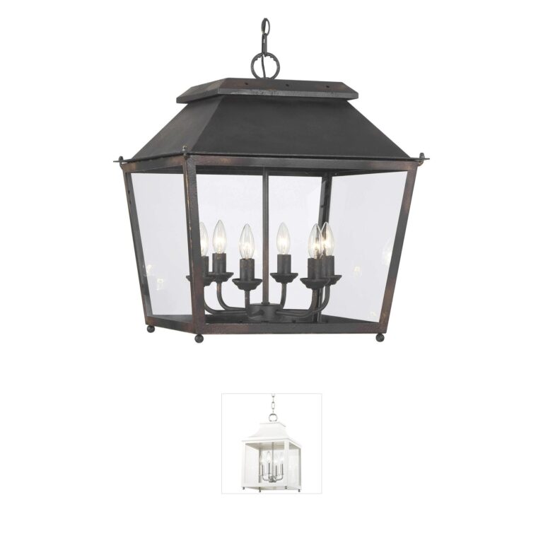 Golden Lighting Abingdon 6-Light Antique Black Iron Geometric Lantern Pendant