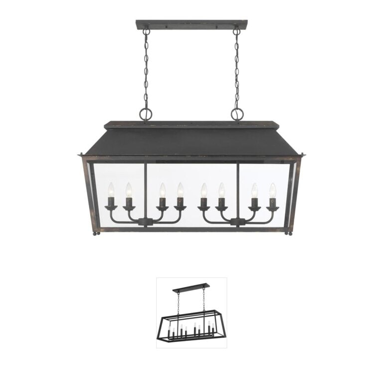 Golden Lighting Abingdon 8-Light Antique Black Iron Island Light with Clear Glass