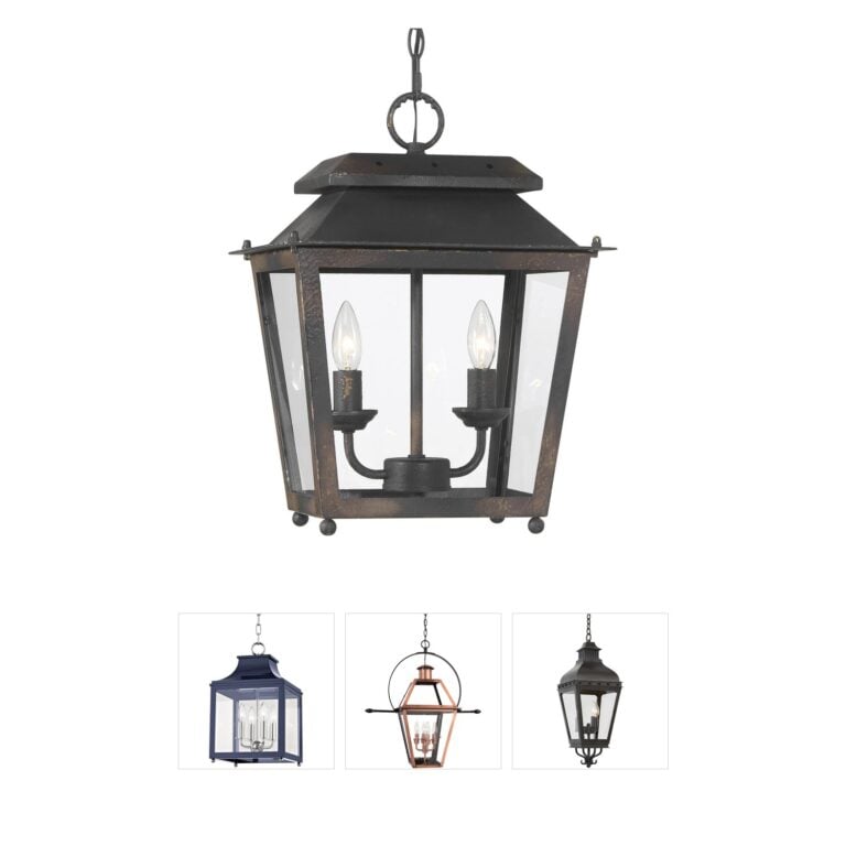 Golden Lighting Abingdon 2-Light Antique Black Iron Lantern Pendant