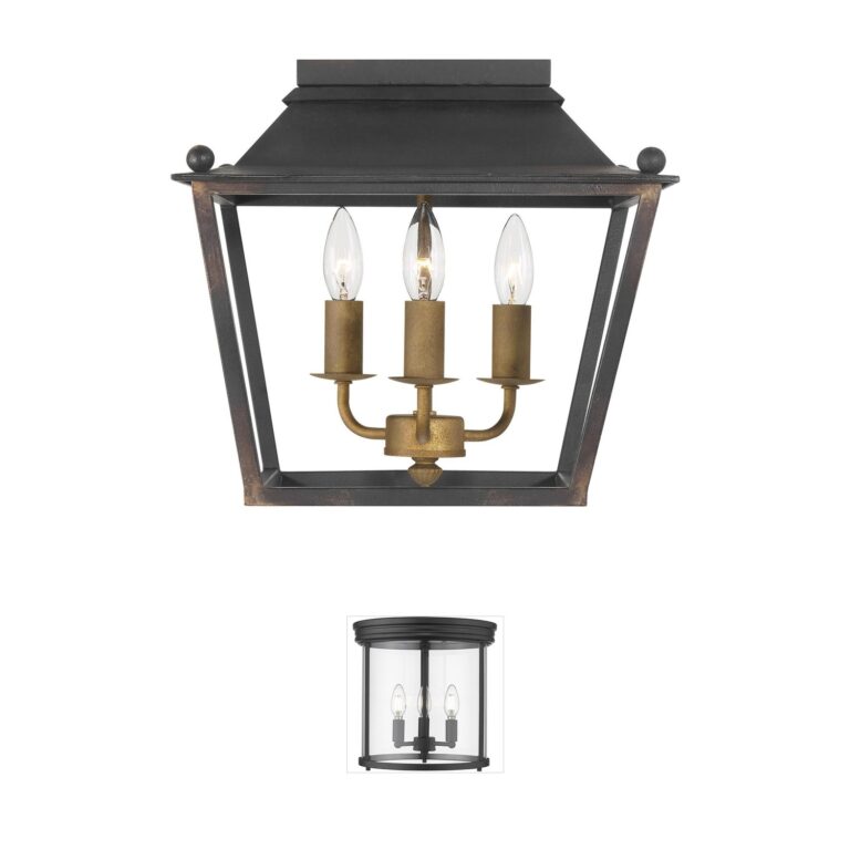 Golden Lighting Christoff Antique Black Iron Geometric Lantern Flush Mount