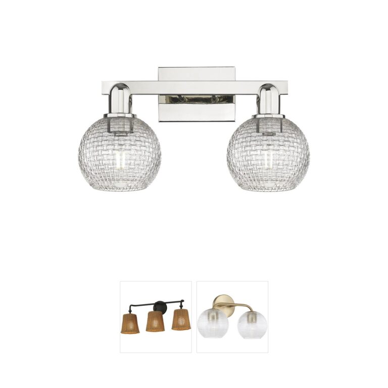 Innovations Lighting Arcadia Athens 2-Light Polished Nickel Vanity with Clear Basketweave Glass