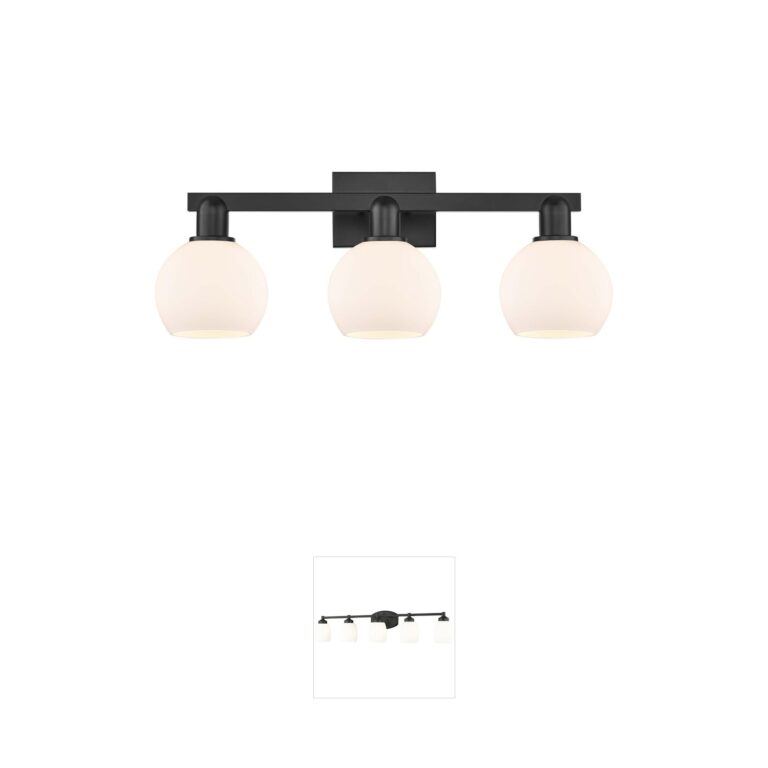 Innovations Lighting Arcadia Athens 3-Light Matte Black Vanity with Matte White Glass Shades