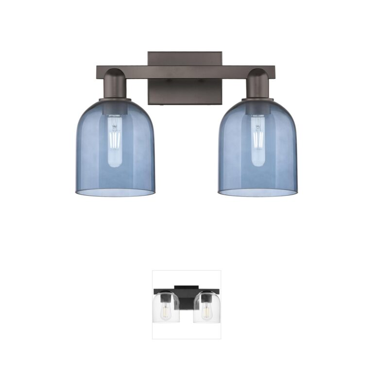 Innovations Lighting Arcadia Bella 2-Light Vanity in Oil Rubbed Bronze with Blue Glass