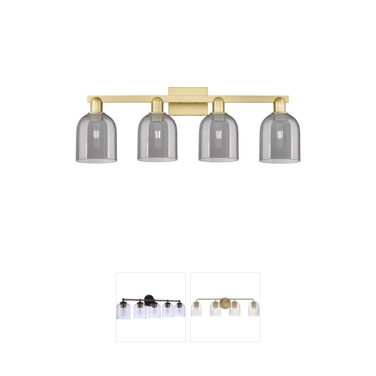 Innovations Lighting Arcadia Bella 4-Light Satin Gold Vanity with Light Smoke Glass Shades