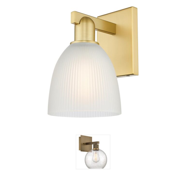 Innovations Lighting Arcadia Castile Satin Gold Sconce with White Glass Shade