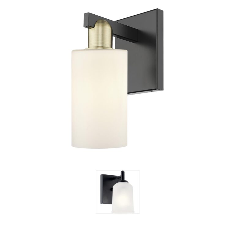 Innovations Lighting Arcadia Clymer Black Antique Brass Wall Sconce with Matte White Shade