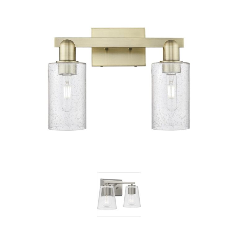 Innovations Lighting Arcadia Clymer 2-Light Seedy Glass Antique Brass Vanity Light
