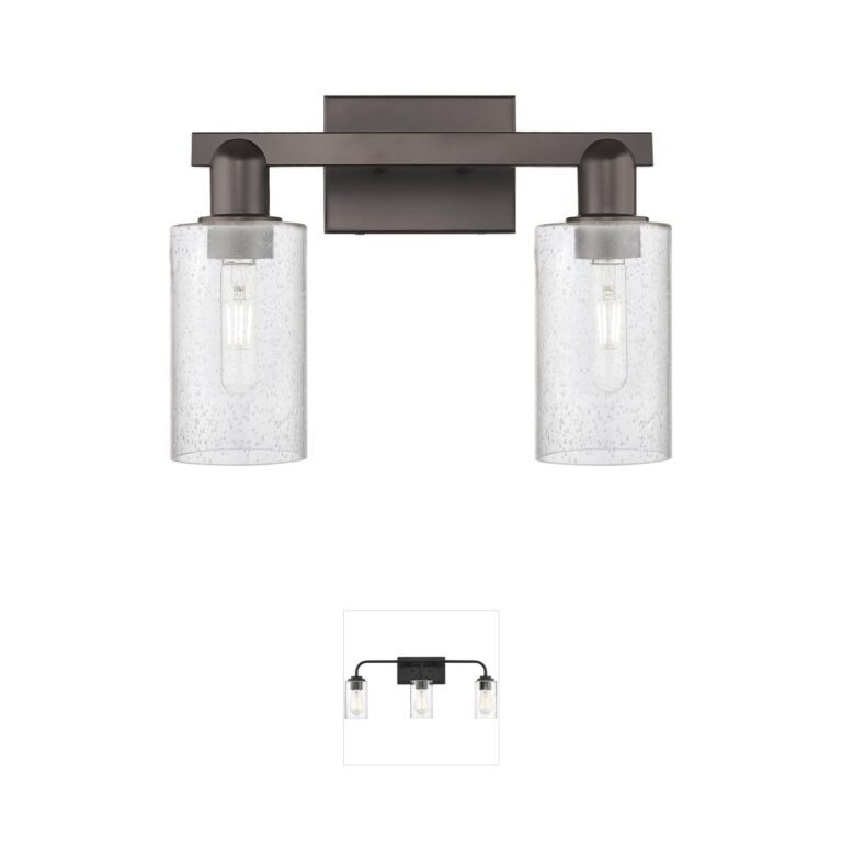 Innovations Lighting Arcadia Clymer 2-Light Oil Rubbed Bronze Vanity with Seedy Glass