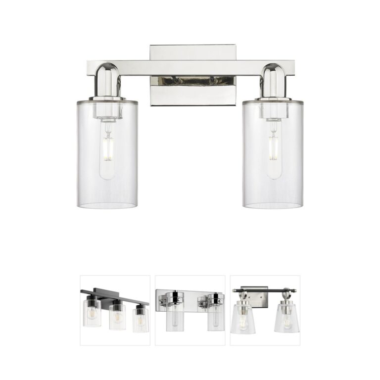 Innovations Lighting Arcadia Clymer 2-Light Polished Nickel Vanity Sconce with Clear Glass Shades