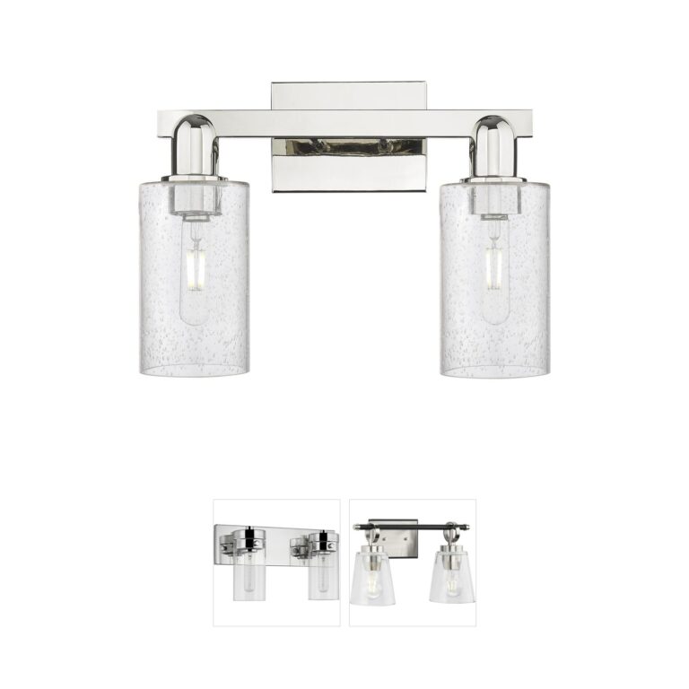 Innovations Lighting Arcadia Clymer 2-Light Polished Nickel Vanity with Seedy Glass