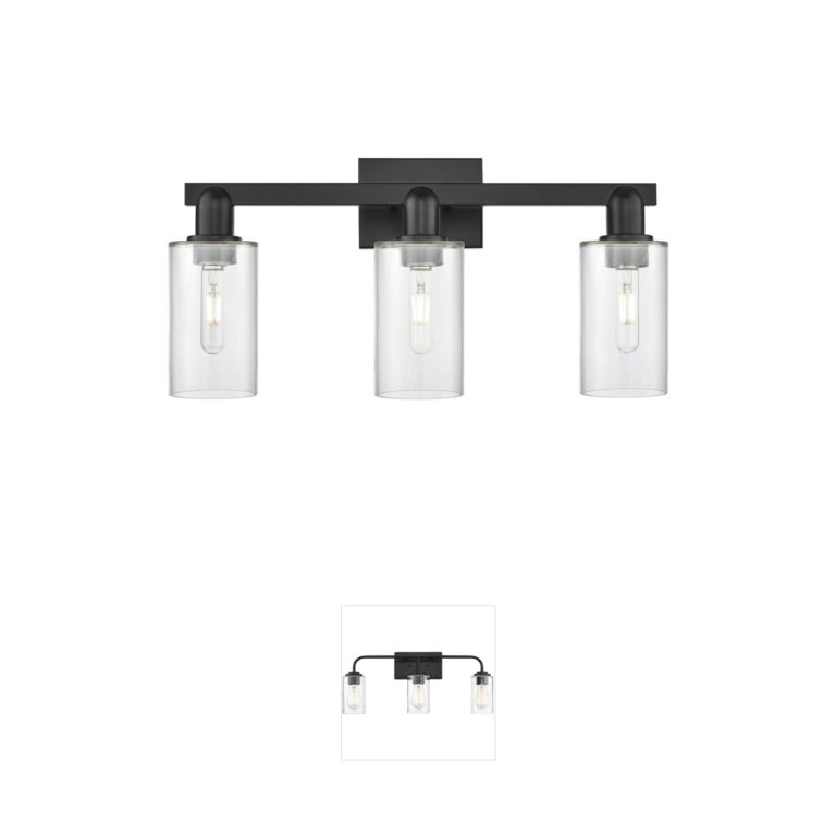Innovations Lighting Arcadia Clymer 3-Light Matte Black Clear Glass Vanity Light