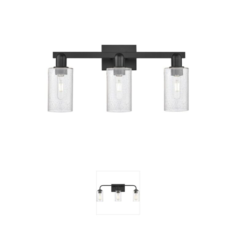 Innovations Lighting Arcadia Clymer 3-Light Matte Black Vanity with Seedy Glass