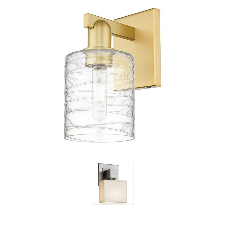 Innovations Lighting Arcadia Cobbleskill 1-Light Satin Gold Sconce with Deco Swirl Glass