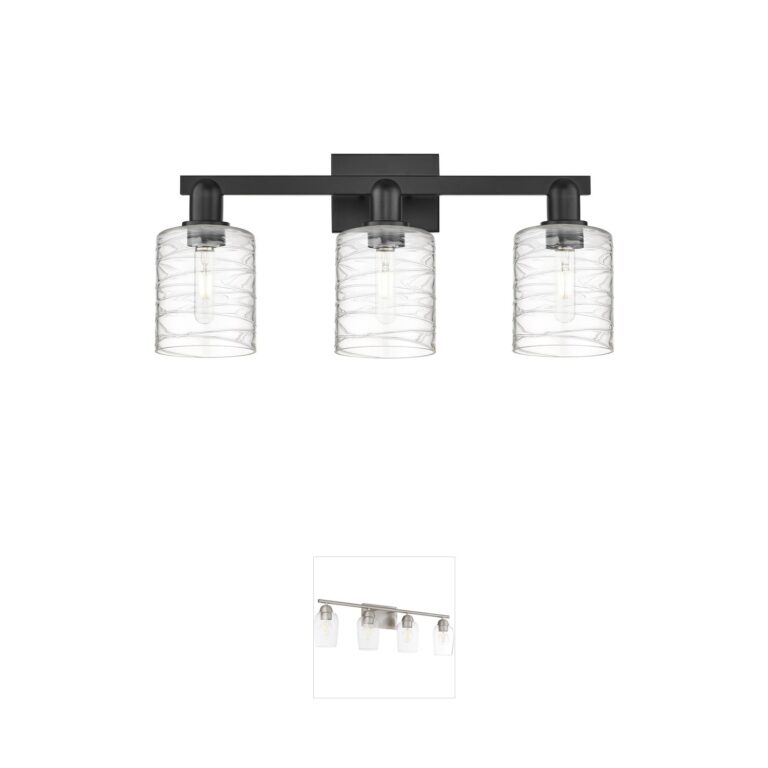 Innovations Lighting Arcadia Cobbleskill Matte Black 3-Light Vanity with Deco Swirl Glass