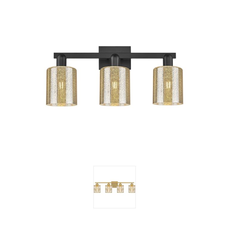 Innovations Lighting Arcadia Cobbleskill 3-Light Matte Black Vanity with Mercury Glass Shades