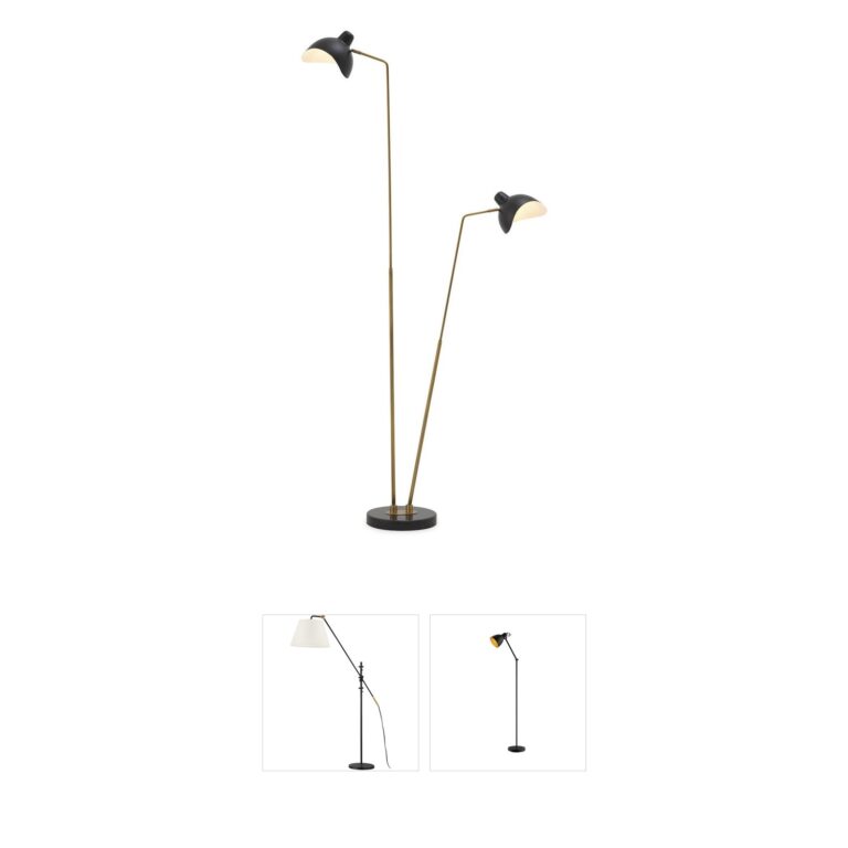 Eichholtz Asta Double Antique Brass Floor Lamp with Black Marble Base