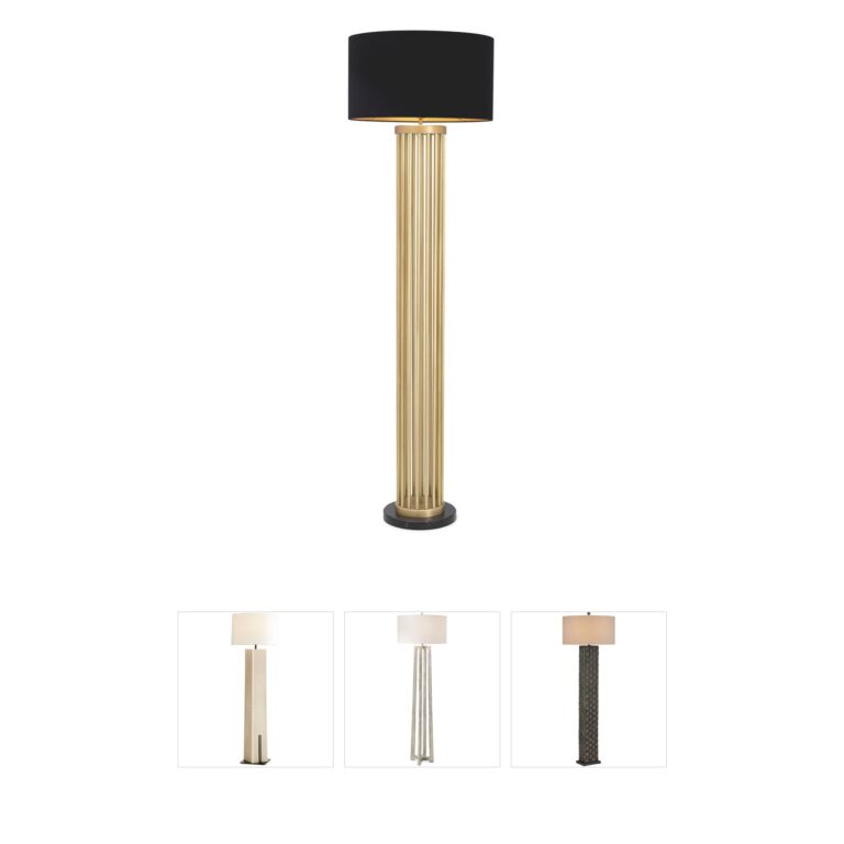 Eichholtz Condo Antique Brass & Black Marble Floor Lamp