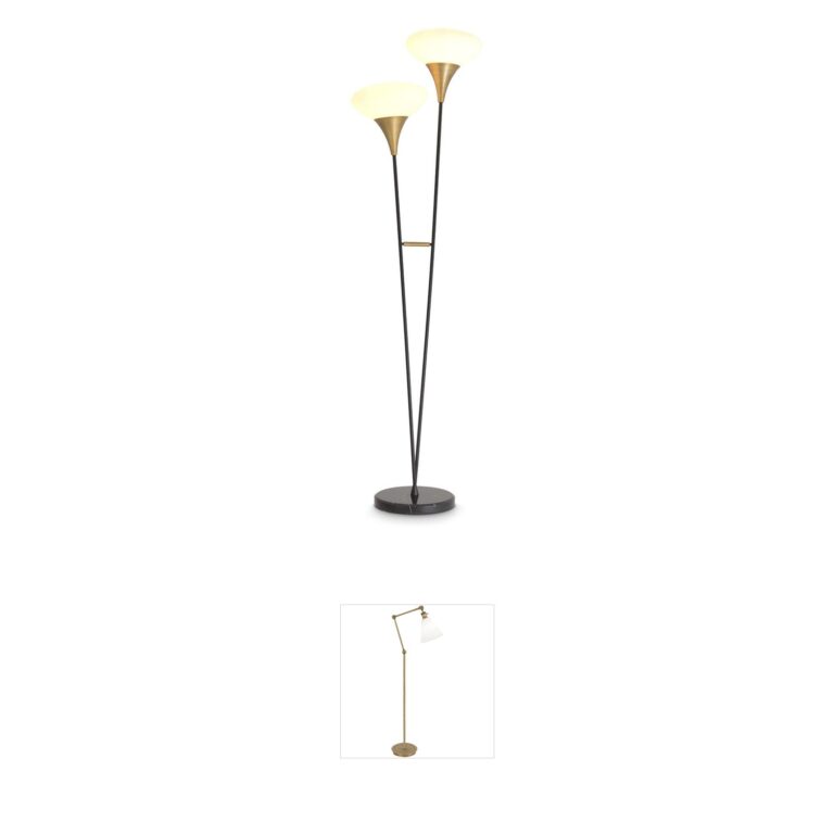 Eichholtz Duco Antique Brass Floor Lamp with Black Marble Base
