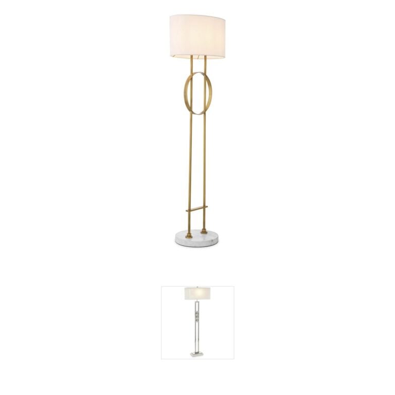 Eichholtz Kaiser Antique Brass and White Marble Floor Lamp