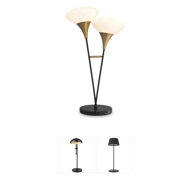 Eichholtz Duco Antique Brass and Black Marble Table Lamp